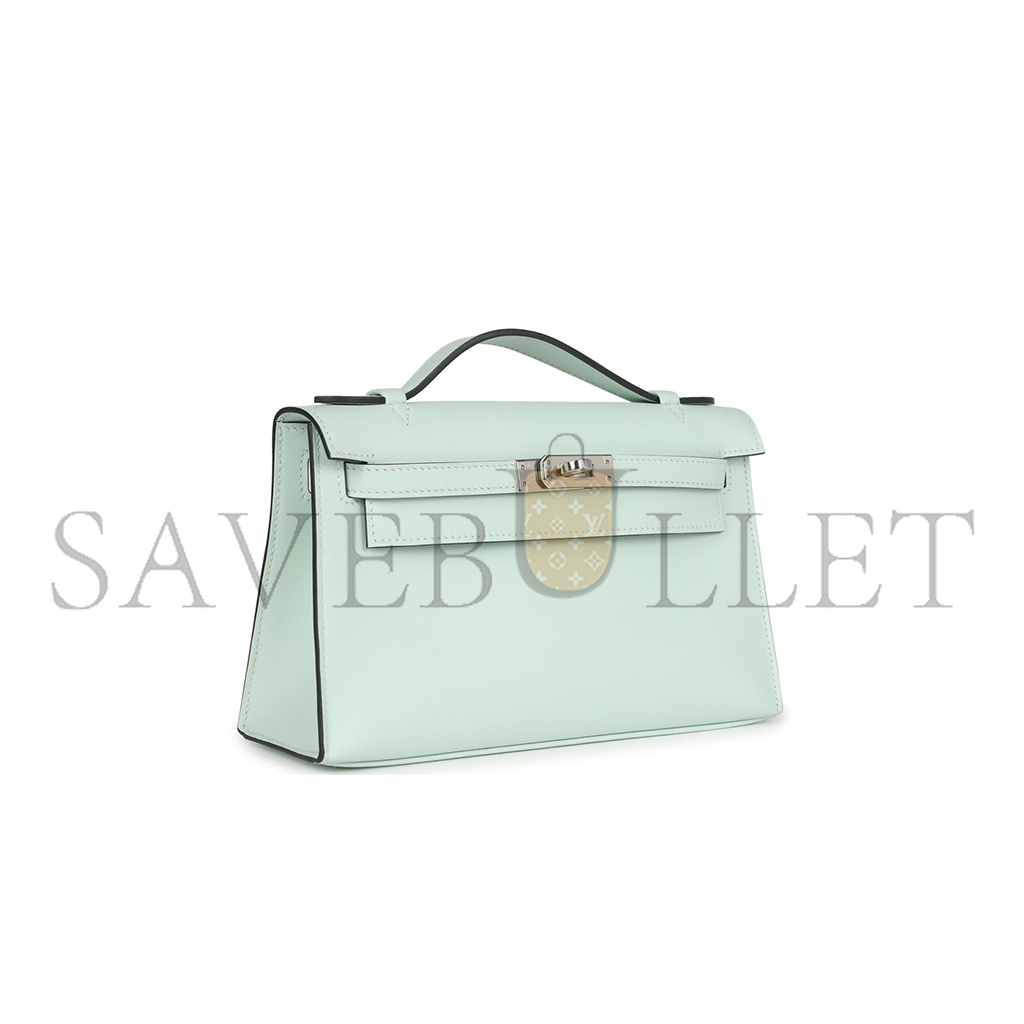 H**mes kelly pochette vert bubble green swift palladium hardware (22*14*7cm)